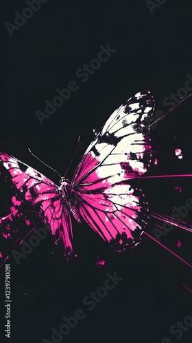 Colorful Butterfly on Black Background, Abstract Image, Texture, Pattern Background, Wallpaper, Cover and Screen for Smartphone, PC, Laptop, 9:16 and 16:9 Format
