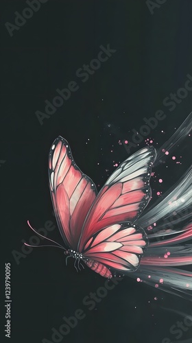 Colorful Butterfly on Black Background, Abstract Image, Texture, Pattern Background, Wallpaper, Cover and Screen for Smartphone, PC, Laptop, 9:16 and 16:9 Format