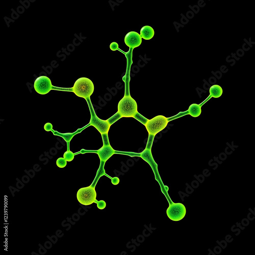 Harmine molecule. It is fluorescent harmala alkaloid, inhibits monoamine oxidase A, MAO-A. Skeletal chemical formula photo