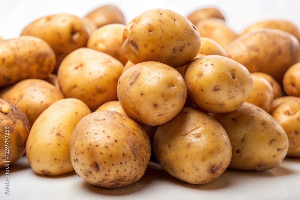 High-depth-of-field photography captures the textures and subtle nuances of pristine white potatoes up close. High-depth-of-field photography captures the textures and subtle nuances of pristine white potatoes up close.