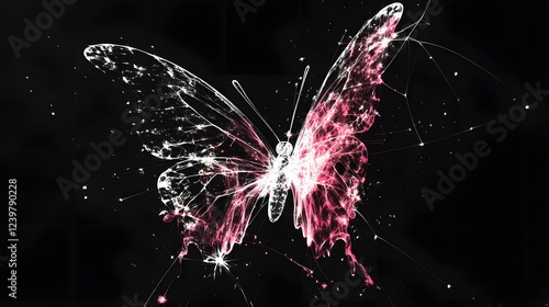 Colorful Butterfly on Black Background, Abstract Image, Texture, Pattern Background, Wallpaper, Cover and Screen for Smartphone, PC, Laptop, 9:16 and 16:9 Format