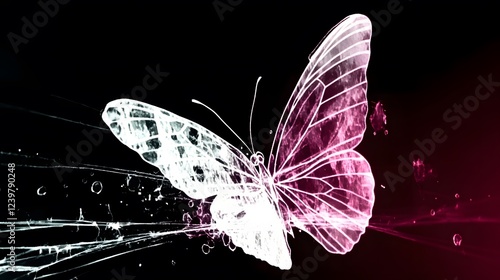 Colorful Butterfly on Black Background, Abstract Image, Texture, Pattern Background, Wallpaper, Cover and Screen for Smartphone, PC, Laptop, 9:16 and 16:9 Format