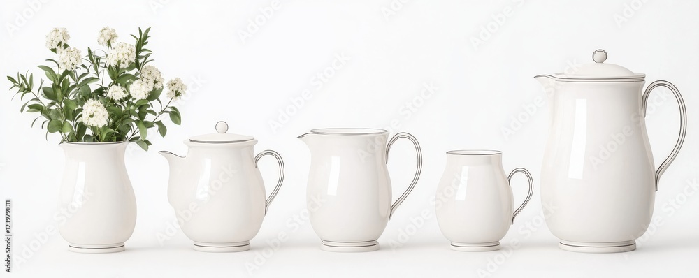 Elegant kitchenware set featuring a collection of glass and ceramic pieces including a vase pitcher teapot and other tableware items Elegant kitchenware set featuring a collection of glass and ceramic pieces including a vase pitcher teapot and other tableware items