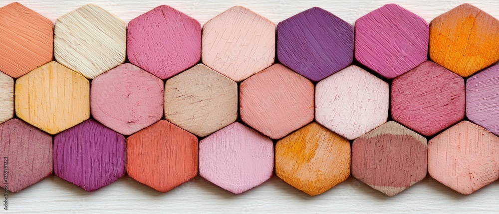 Fototapeta premium Pastel Hexagon Wooden Blocks Texture Background