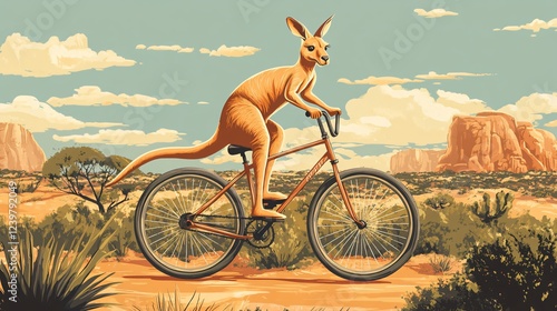 Whimsical Kangaroo Riding a Bicycle Vector Illustration for Adventure or Animal-Themed Designs