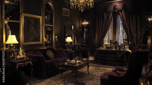 Opulent Dark Victorian Living Room Interior Design
