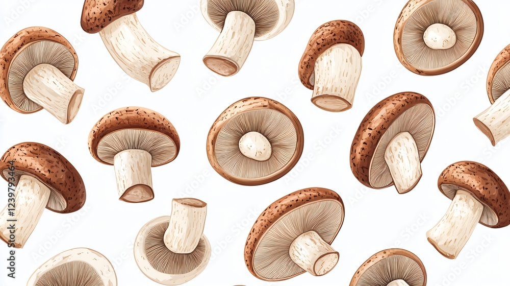 Seamless Pattern with Champignon Mushrooms Perfect for Printing on Fabric and Paper Seamless Pattern with Champignon Mushrooms Perfect for Printing on Fabric and Paper