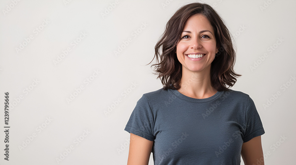 Smiling Woman: A close-up portrait of a woman with dark hair, radiating warmth and authenticity with a genuine smile, showcasing her friendly and approachable demeanor. Smiling Woman: A close-up portrait of a woman with dark hair, radiating warmth and authenticity with a genuine smile, showcasing her friendly and approachable demeanor.