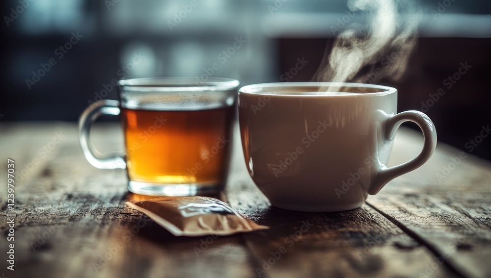 Fototapeta premium Warm Drinks on a Rustic Wooden Table