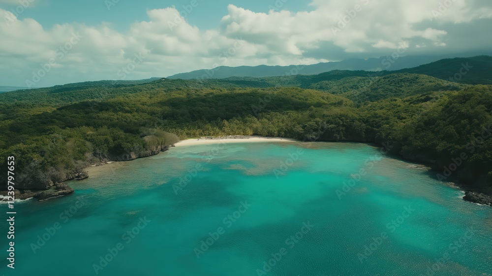 Obraz premium Secluded Tropical Beach Aerial View Turquoise Water and Lush Greenery