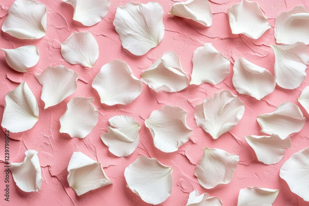 Obraz premium artistic arrangement of white petals creating abstract patterns on pink surface