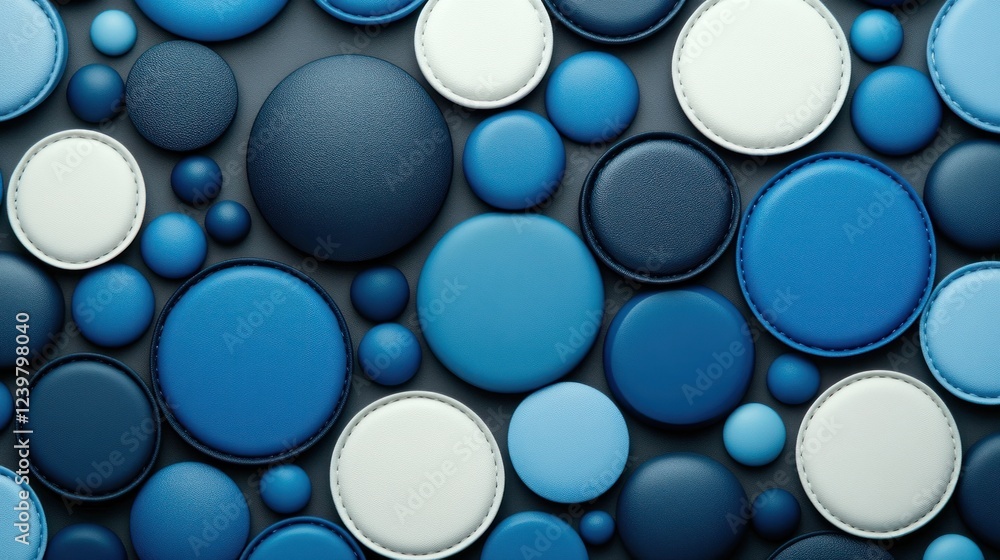 Abstract background of blue and white circles on a dark surface. Abstract background of blue and white circles on a dark surface.