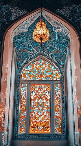 Wallpaper Mural Mosque interior with ornate chandeliers and intricate tilework, serene atmosphere, and Islamic architecture concept Torontodigital.ca