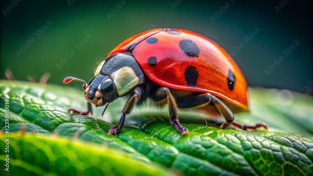 Naklejka premium Macro Photography of a Ladybug on a Leaf