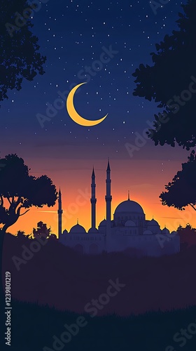 Wallpaper Mural Islamic mosque illuminated under night sky Torontodigital.ca