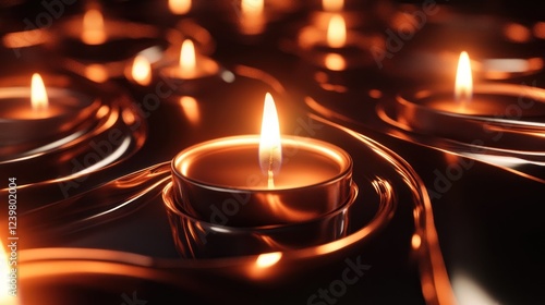 Wallpaper Mural Glowing candles on reflective surface, dark background, peaceful scene, meditation Torontodigital.ca