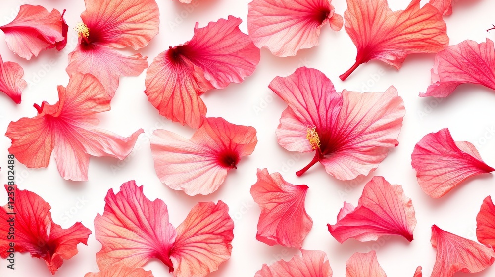 Delicate Pink Hibiscus Petals Scattered on White Delicate Pink Hibiscus Petals Scattered on White