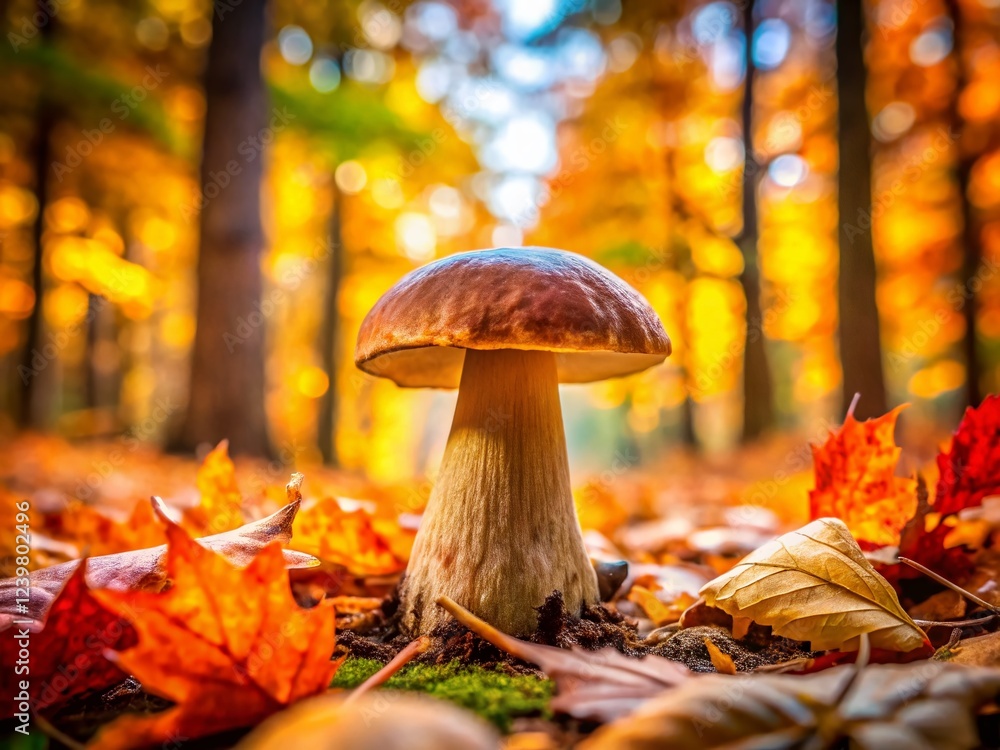 Majestic Boletus Mushroom in Autumn Woodland Silhouette Majestic Boletus Mushroom in Autumn Woodland Silhouette