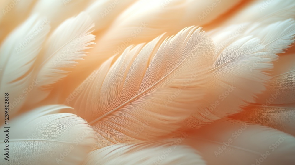 Fototapeta premium Soft, peach-toned feathers forming a delicate, textured background.