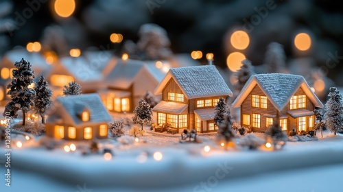 Wallpaper Mural Illuminated miniature snow village at night. Torontodigital.ca