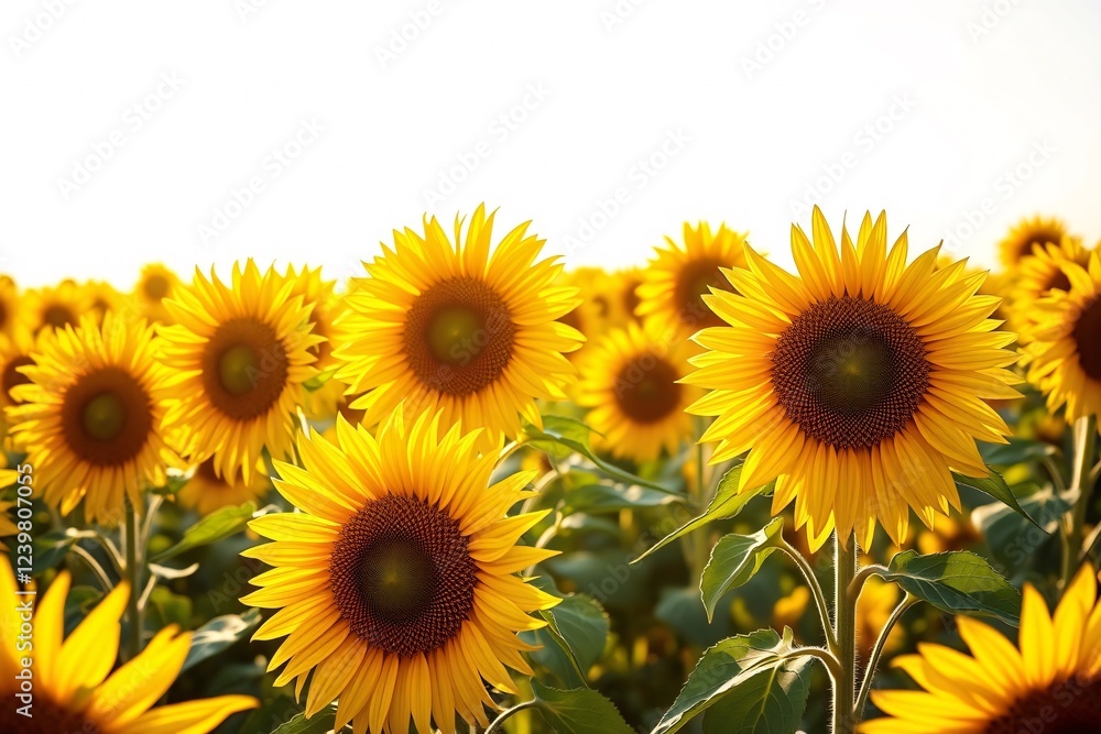 Lush sunflowers blooming under clear sunlight, exuding vibrancy and connection with nature's beauty in a summer field Lush sunflowers blooming under clear sunlight, exuding vibrancy and connection with nature's beauty in a summer field