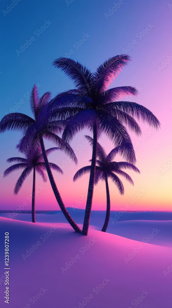 Obraz premium Palm trees in pastel sunset desert landscape