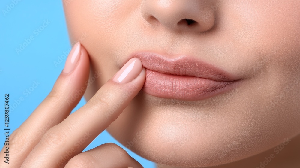 Obraz premium Close-up of woman's lips and finger.