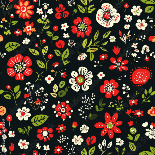Wallpaper Mural Colorful floral pattern with red and white flowers Torontodigital.ca