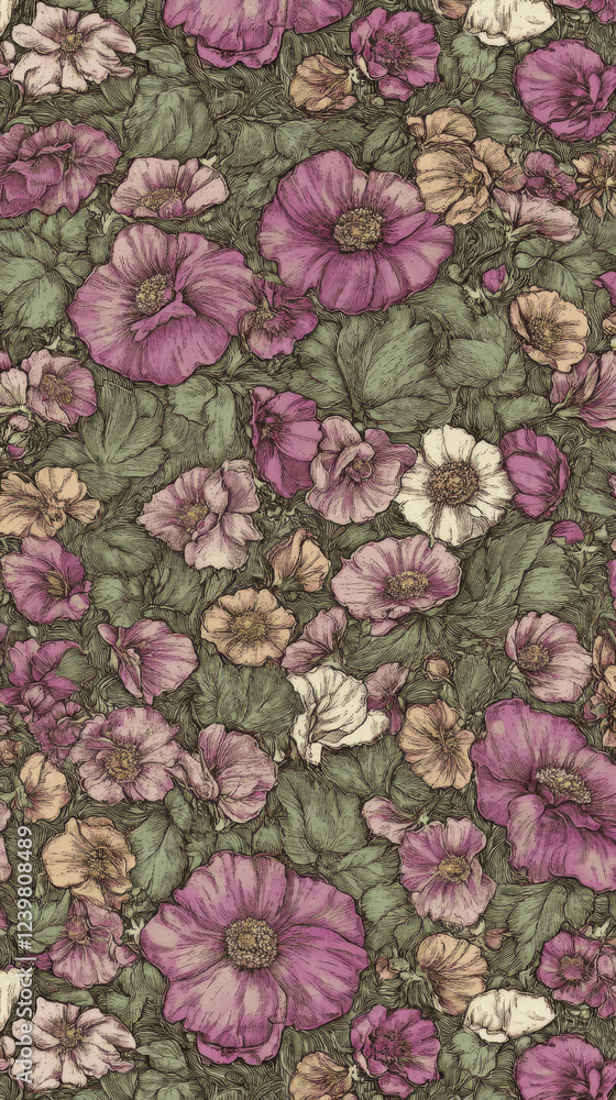 Floral pattern with pink and green hues Floral pattern with pink and green hues