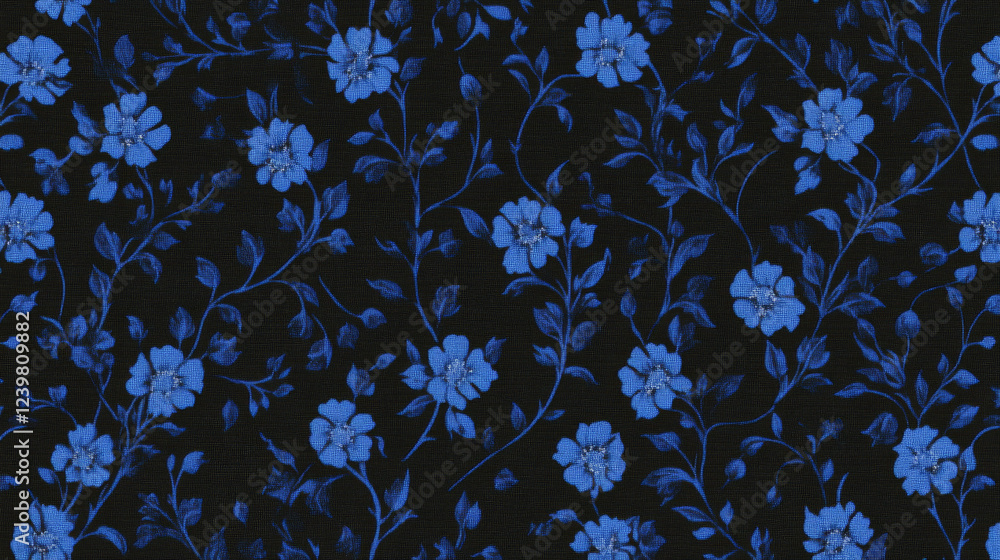 Obraz premium Blue floral pattern on black background