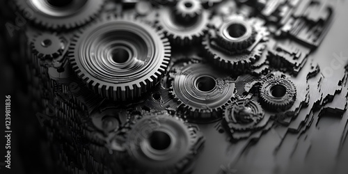 Wallpaper Mural Abstract 3D gears and mechanical engineering concept, Futuristic machine design and industrial technology Torontodigital.ca