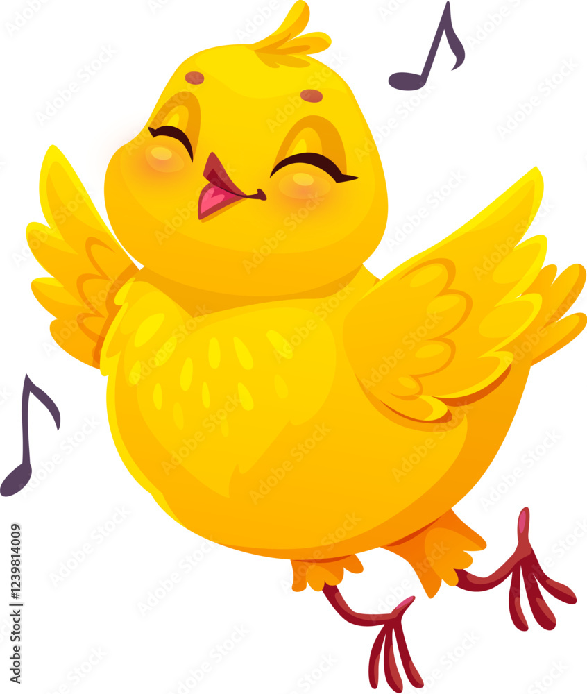 Cartoon chick happy character flying and signing. Easter holiday small hen bird cheerful personage, farm chick animal or spring newborn little chicken bird funny comical isolated vector character Cartoon chick happy character flying and signing. Easter holiday small hen bird cheerful personage, farm chick animal or spring newborn little chicken bird funny comical isolated vector character