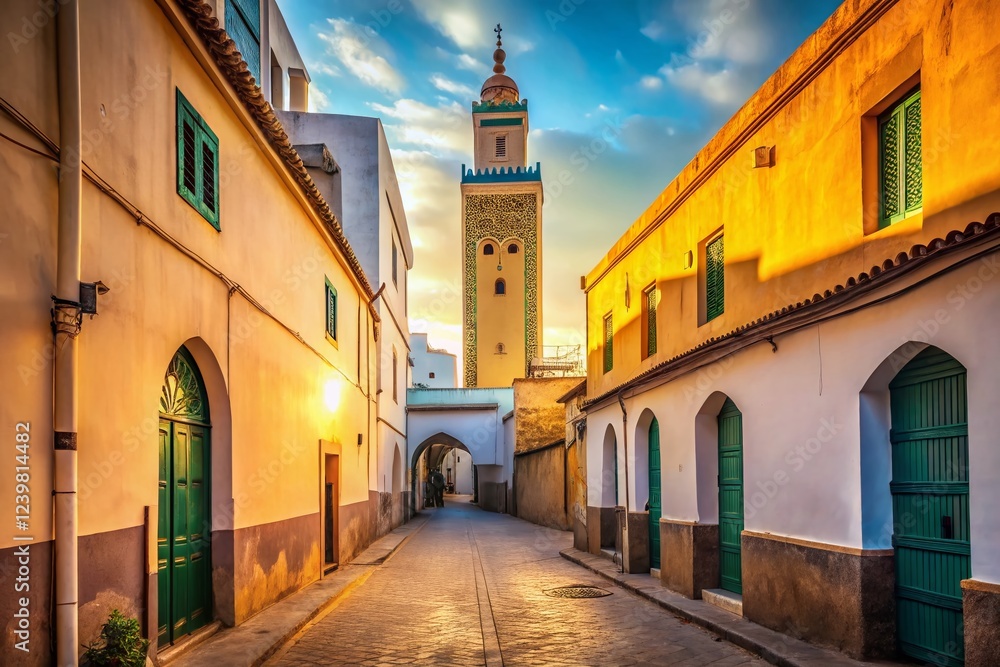 Fototapeta premium Minimalist Casablanca Street Scene: Mosque View, Morocco