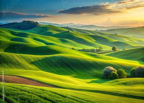 Minimalist Countryside Hills: Serene Rolling Green Landscape Photography