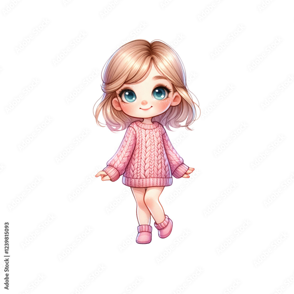 Adorable cartoon girl with light hair, wearing a cozy pink sweater, radiates charm and innocence. Perfect for playful designs. Adorable cartoon girl with light hair, wearing a cozy pink sweater, radiates charm and innocence. Perfect for playful designs.
