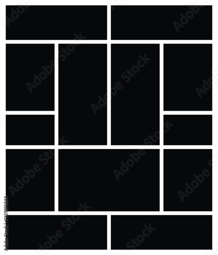 Rectangle empty black photos frame collage. comics page grid pattern layout abstract photo frames for  photo wall template presentation. 