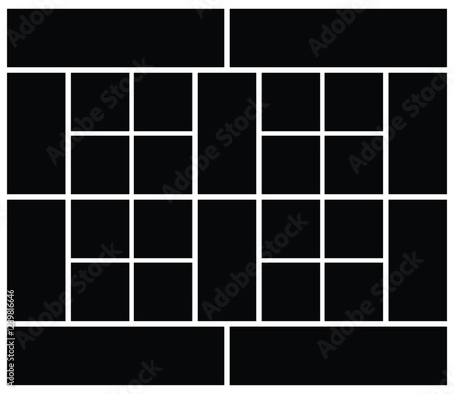 Rectangle empty photo collage grid template background. Tiles and mosaic picture frame for wall mood board and presentation. Family people photo album collage .