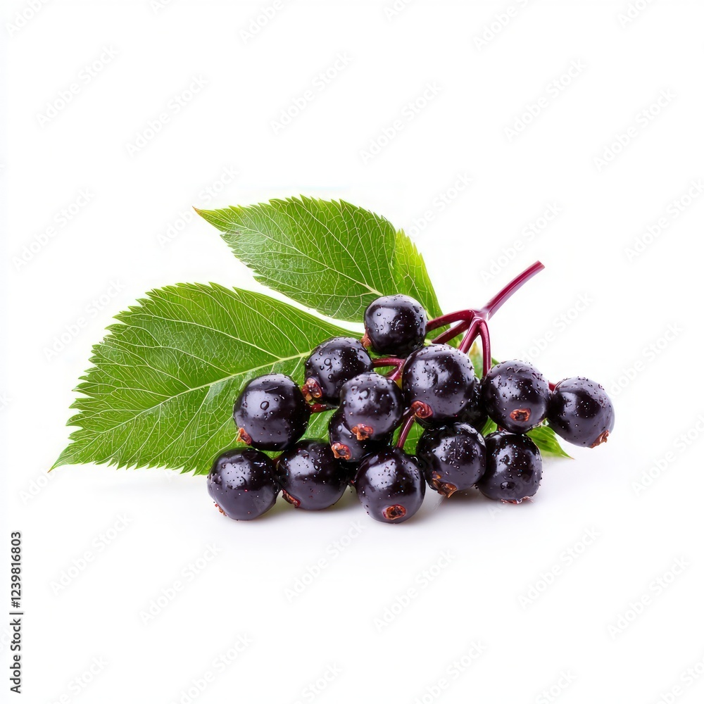 Fresh Black Elderberries with Leaves Isolated Healthy Food Nature Ingredient Fresh Black Elderberries with Leaves Isolated Healthy Food Nature Ingredient