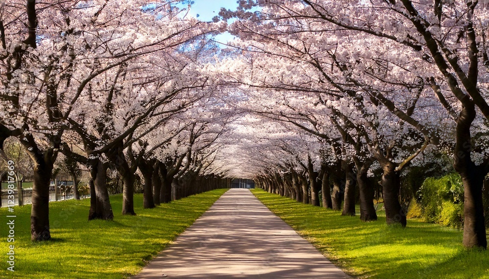 Obraz premium lined with cherry blossom trees