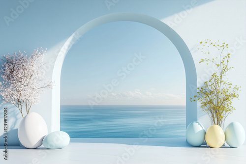 3d render of light blue arch with easter egg