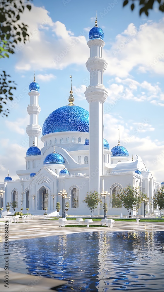 Fototapeta premium Mosque with water features creating a tranquil ambiance