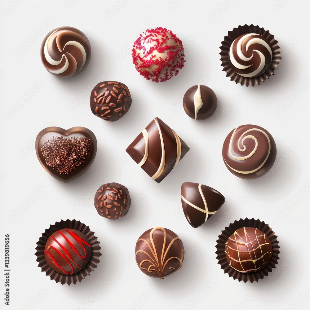A chocolate assortment of various shapes and sizes A chocolate assortment of various shapes and sizes