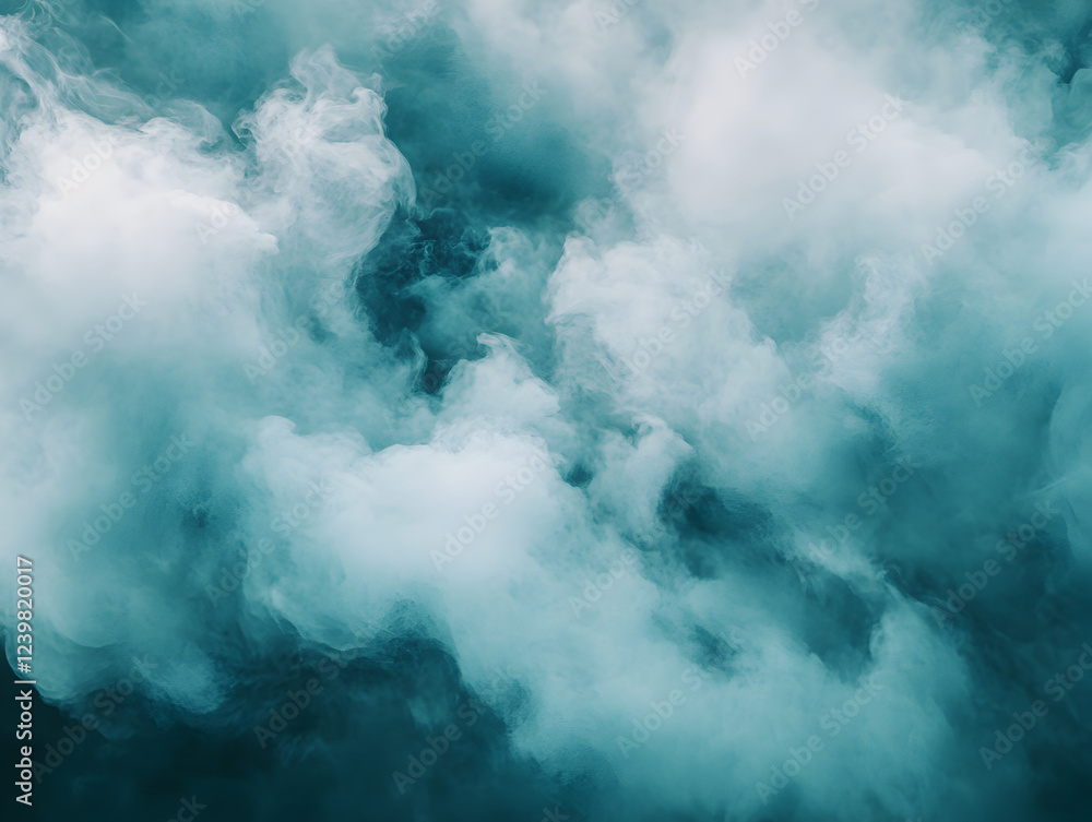 Cool and calming atmospheric background with soft cloud formations in teal and aqua hues, great for creative projects and branding Cool and calming atmospheric background with soft cloud formations in teal and aqua hues, great for creative projects and branding