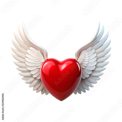 3D red heart with white wings, symbolizing romance, passion, and angelic love. Perfect for Valentine’s Day, wedding invitations, and social media posts. Available with a transparent background
