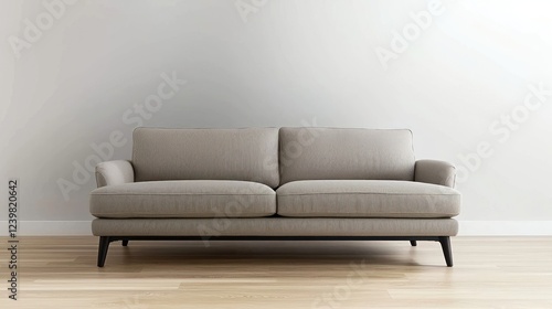 Grey Striped Sofa on Light Wood Floor