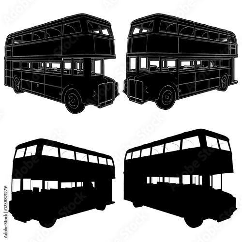 Double Decker Bus Vector. Omnibus Two Decker Illustration Isolated On White Background.