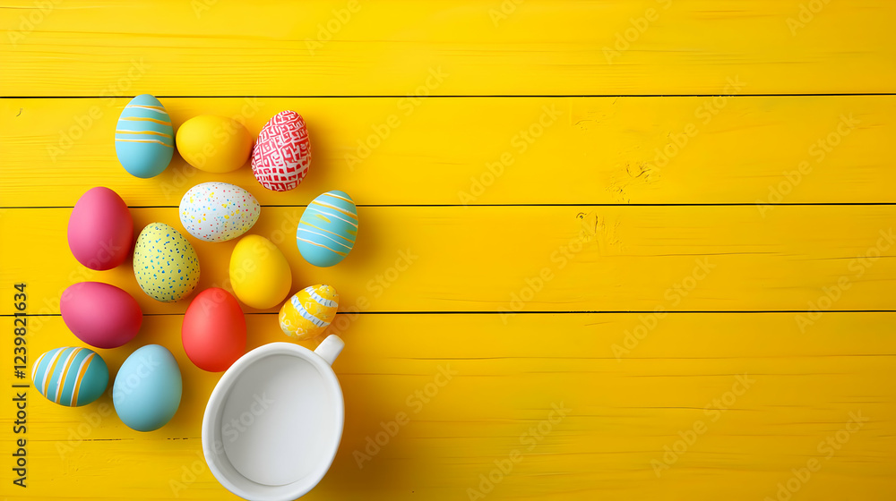 Obraz premium colorful easter eggs on a wooden table