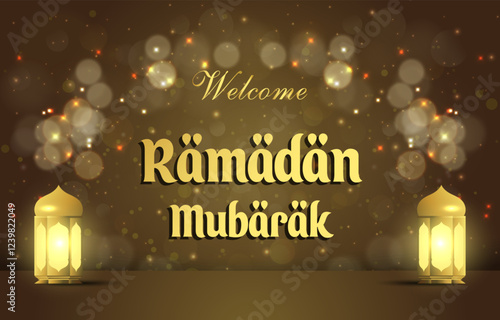ramadan mubarak template banner with beautiful islamic ornament with brown background design 17