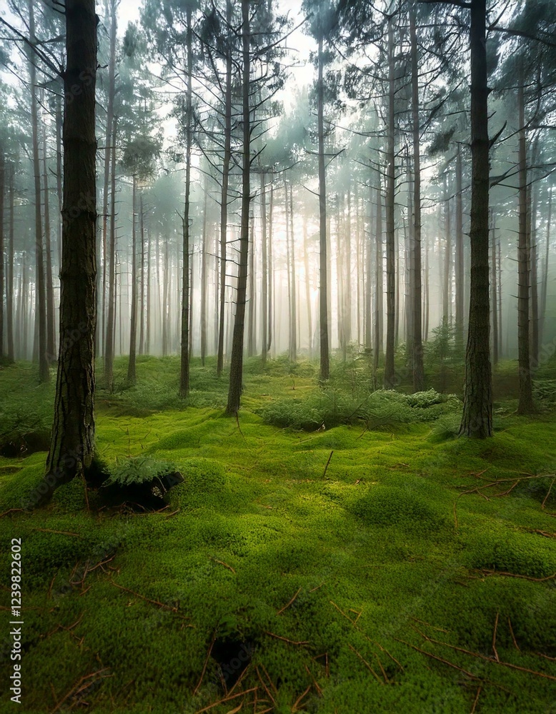 Fototapeta premium morning in a dense pine forest 