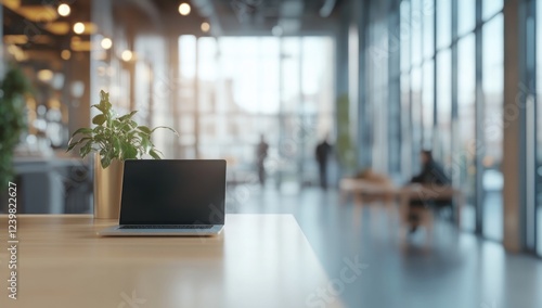 Wallpaper Mural Laptop and Plant on Desk in Modern Office Space Torontodigital.ca